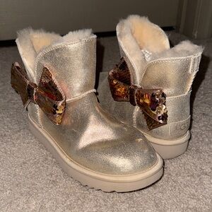 UGG Metallic Gold Boots with Sequin Bow